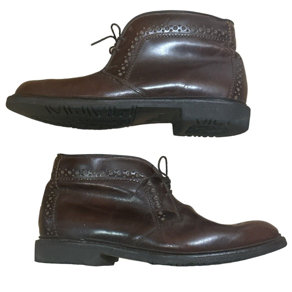 Allen Edmonds Bellevue Men Brown Leather Plain Toe Lace Up Ankle Boots Sz 8B EUC